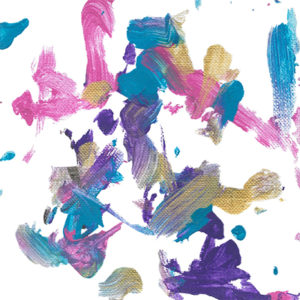 Abstract painting on canvas featuring blue, pink, and purple paints